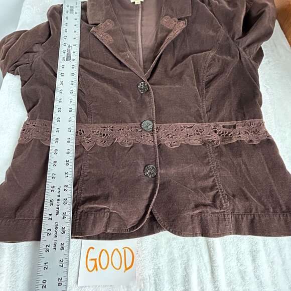 J. Jill Womens Brown Corduroy Lace Trim Blazer Jacket XL Three-Button Casual - Picture 9 of 9